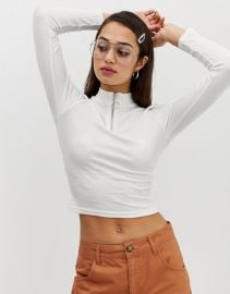 ASOS DESIGN high neck half zip top in rib with long sleeve   ASOS at Asos